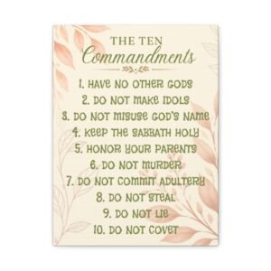 Beige Ten Commandments canvas wall art with botanical details