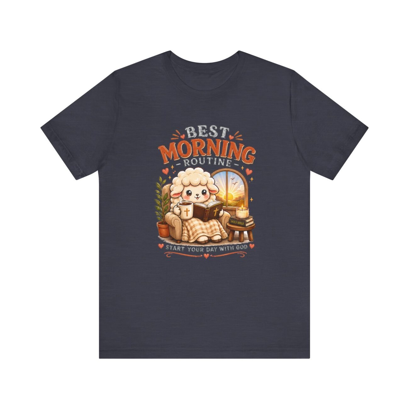 TEE2605-01 Best Morning Routine Christian T-shirt with Bible coffee and sheep design