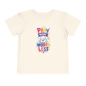 Pray More Worry Less kids Christian T-shirt with sheep design