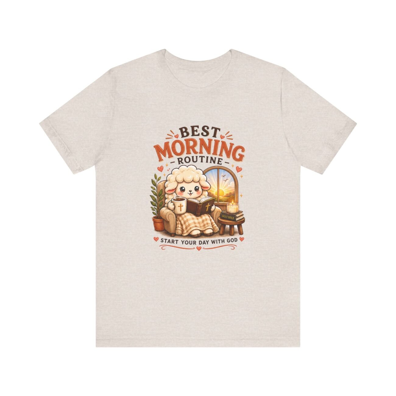 TEE2605-03 Best Morning Routine Christian T-shirt with Bible coffee and sheep design