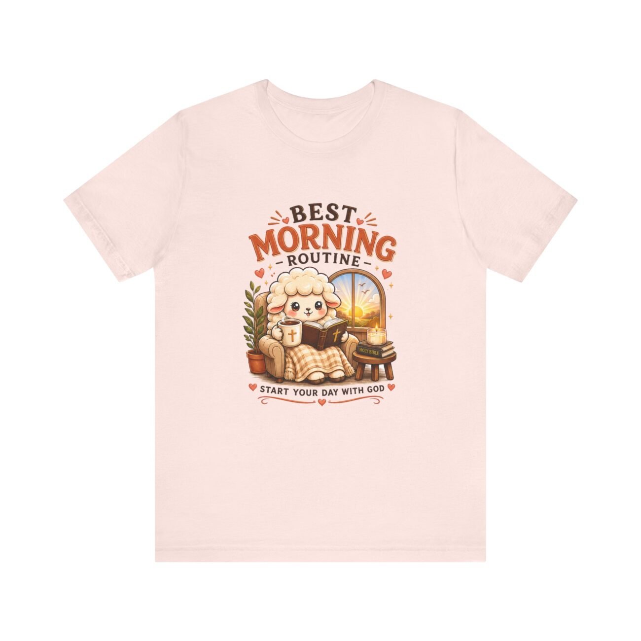 TEE2605-05 Best Morning Routine Christian T-shirt with Bible coffee and sheep design