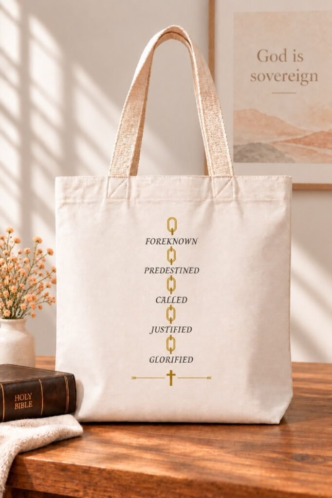 Black Golden Chain of Redemption Christian tote bag with front and back designs