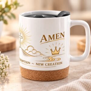 Genesis to Revelation Christian Coffee Mug with Removable Cork Bottom & Splash Proof Lid